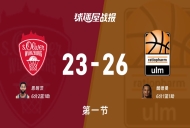 德篮甲常规赛:第一节完,乌尔姆兰蒂奥帕姆以26-23领先维尔茨堡奥利弗,魏德曼6+1+1