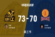 CBA1/4决赛:三节战罢,广厦以73-70领先山西,布朗22+1+4