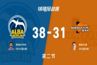 德篮甲常规赛：ALBA柏林第二节领先耶拿7分，阿格巴科科得到10分，维斯坎普得到9分