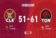 骑士vs猛龙:第二节完,骑士51-61猛龙,巴雷特得到15分