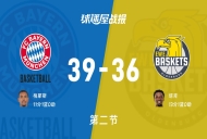 拜仁慕尼黑vs奥尔登堡：半场结束，拜仁慕尼黑39-36奥尔登堡，塔克得到13分